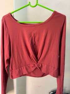 Women's Long Sleeve Twist Front Crop Top