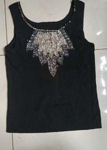 Sparkling Beaded Black Tank Top