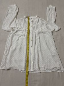White Sheer Blouse with Lace Detail