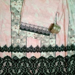Floral Print Kurta febric with Lace Details