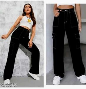 Black Cargo Pants with Contrast Stitching