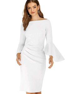 Chic White Bell Sleeve Sheath Dress
