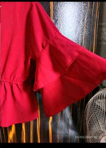 Red Ruffle Sleeve Top