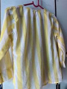 Chic Yellow &amp; White Striped Wrap Top