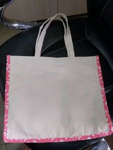 Chic Cotton Tote Bag with Floral Trim