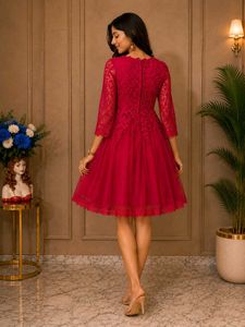 Elegant Red Lace &amp; Tulle Gown