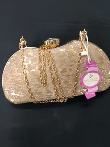Elegant Golden Party Clutch with Crystal Lock