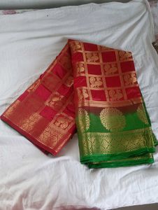 Brand New Traditional Red &amp; Green Silk Saree