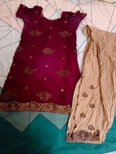 Embroidered Maroon Kurta Set