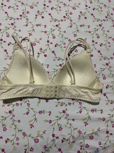 Cream Striped Lace Trim Bra