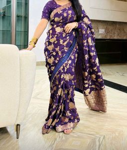 Elegant Purple Floral Silk Saree