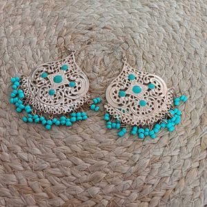 Boho Turquoise Dangle Earrings with filigree work