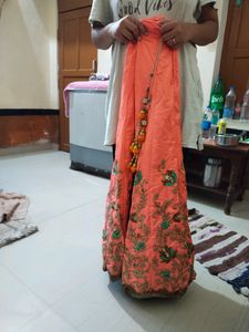 Elegant Embroidered Silk lengha