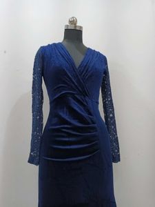 Elegant Navy Velvet Lace Dress