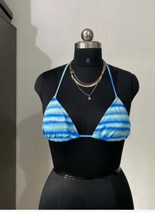 Blue Striped Bikini Top