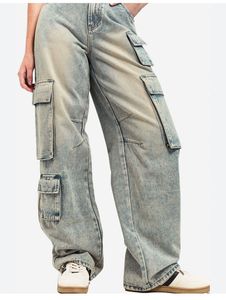 Acid Wash Baggy Fit Denim Cargo Pants