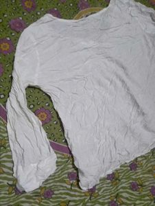 White Textured Long Sleeve Top