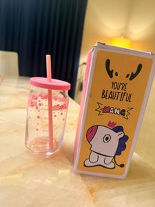 PINK GLASS SIPPER WITH STRAW 510ML