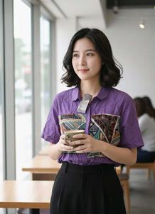 Purple Geometric Pocket Shirt