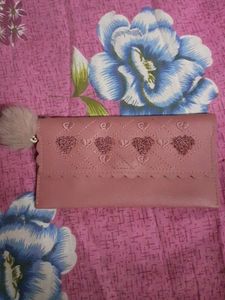 Women's Pink Purse Girl's Mauve Wallet With Pompom