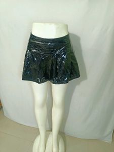 Shein Shiny Black Pleated Mini Skirt Size L