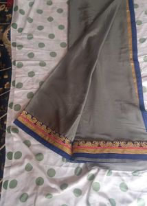 Elegant Grey Saree with Embellished Border