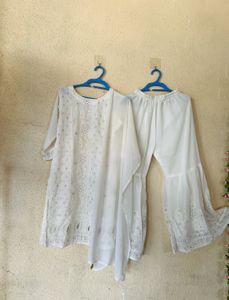 Elegant White Kurta Palazzo Set