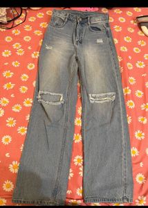 Light Wash Ripped Wide Leg Jeans