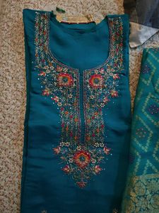Embroidered Teal Kurta Set on sale
