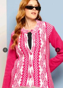 Cozy Pink &amp; White Diamond Knit Cardigan