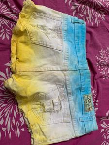Distressed Tie-Dye Denim Shorts