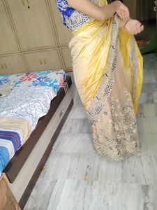 "Exquisite Net Silk Saree with Peacock Lace Design