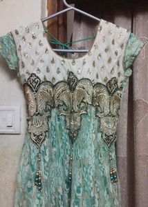Embroidered Green Gown With Dupatta and Trouser
