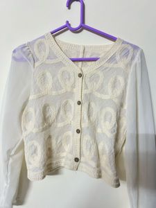 Elegant White Sheer Sleeve Embroidered Blouse