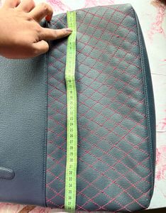Blue  Tote Bag with Red Stitching