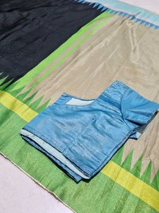 Elegant Black Saree with Geometric Border