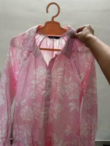 Pink Floral Button-Up Tunic