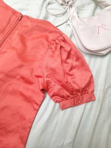 Coral Puff Sleeve Satin Top