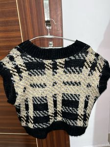 Cropped Black Vest Sweater