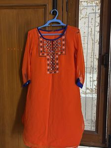 Vibrant Orange Embroidered Kurta