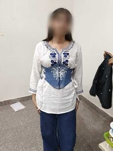Hand-painted Denim Corset Belt
