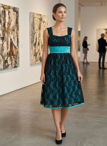 Elegant Teal & Black Lace Dress