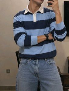Korean Y2K Striped Rugby Shirt