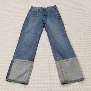 Women's Blue Denim Jeans with Contrast Cuffs