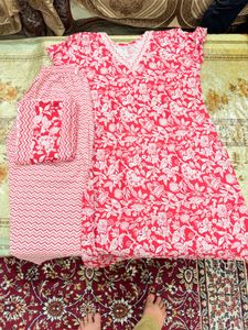 Red Floral Kurta Set