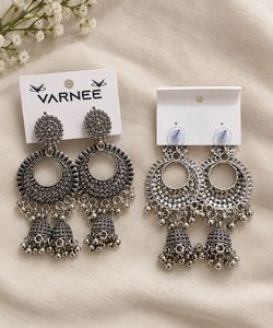 Stunning Oxidized Silver Jhumka Earrings