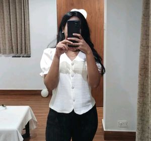Chic White Textured Button-Up Top