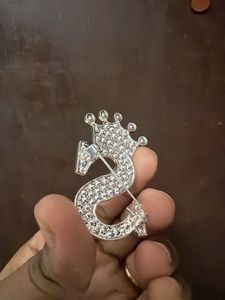 Sparkling "S" Letter Brooch