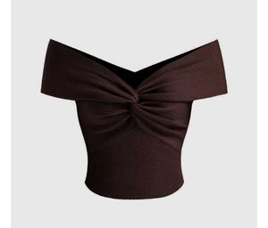 Brown Off-Shoulder Twist Crop Top
