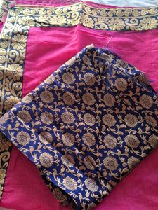 Vibrant Pink Silk Saree with Golden Floral Border